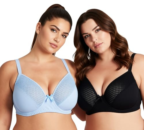 Curve Muse aux Femmes Grande Taille Non doublé Minimiseur À Armatures Soutien-Gorge Full-Figure-Paquet de 2-Black,Blue-95F