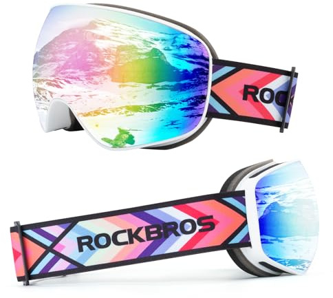 ROCKBROS Ski Goggles, Snowboard Goggles for Men, Women, Kids, Youth, UV Protection Anti-Fog Skiing Glasses, Compatible Helmet Myopic Glasses, Wind Protection