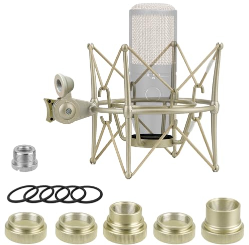Geekria Support antichoc pour microphone compatible avec AKG P120, P220, Perception 220 P420, P820, P8207, adaptateur de suspension anti-vibration (champagne/métal)
