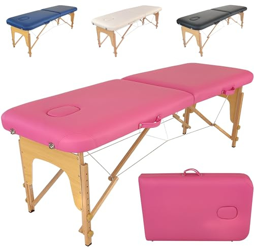 BELTOM® Camilla de Masaje 2 Zonas Basic portatil 185 x 60 cm. - Pesa Solo11.6 kg. - Mesa Cama Banco Plegable Reiki Fsioterapeuta - Rosa