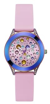 GUESS Damenuhr, 34 mm, rosa Armband, rosa Zifferblatt, schillerndes Gehäuse, Pink, one, Modern