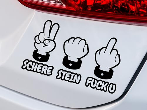 KLEBEKÖNIG lustiger Autoaufkleber - Schere Stein Mittelfinger - 35x15cm Tuning Aufkleber Sticker sprüche Stickerbomb Heckscheibenaufkleber Jdm lustige Auto-Aufkleber Fahrzeug Dekor
