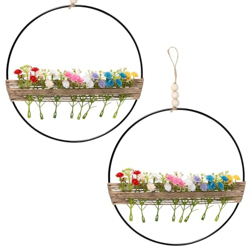 Bofanze 2 Pezzi Ghirlanda Floreale in Metallo 20cm Ghirlanda Decorativa per Porte Anteriori Ghirlandas Primaverile per Porta D'Ingresso con Fiori di Plastica per Decorazione Della Festa di Compleanno