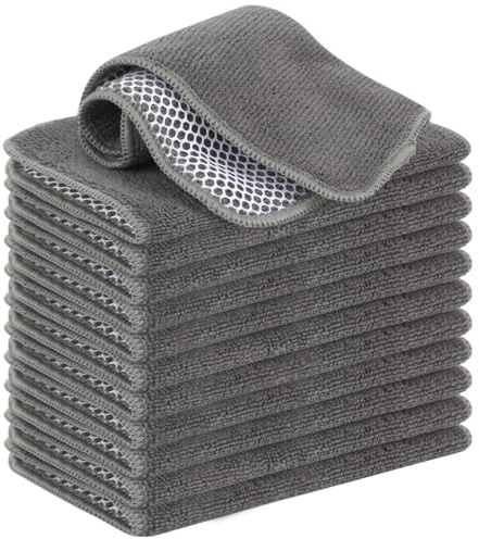 VIVOTE Microfaser Spültücher Spüllappen Waschbar Geschirrtücher Mit Poly-Mesh-Scheuerseite Abwaschtücher Küche Haushaltstücher Lappen Küche,12 Stück,20cmx20cm (Grau)
