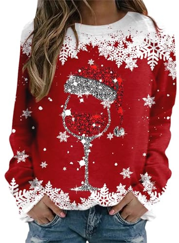 Générique Ugly Pull Noel Rigolo Femme Hiver Sweatshirt Imprimé Noël T-Shirts à Manches Longues Col Rond Pull Tunique Tops Noël Sweat Chic et Elegant Pulls Moche de Noel Grande Taille