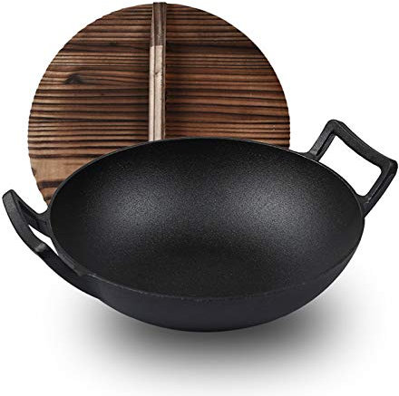 Wok in ghisa da 35,5 cm per friggere e soffriggere in padella antiaderente da cucina per pentole forno/griglia/griglia, cassaforte di grandi dimensioni padella resistente per cucinare soffriggere e