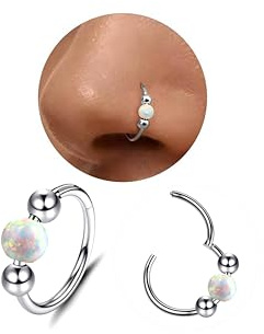 Diamday 16G/18G/20G Opal näsring -316L kirurgiskt stål näsringar ringar ringar gångjärn snäcka piercing smycken septum klicker läppringar broskörhänge helix Rook tragus, 16G-10MM, Rostfritt stål