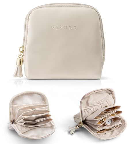 VLANDO Small Travel Jewelry Case,Mothers Day Gifts,Jewelry Pouch Bags with Zipper,Velvet Jewelry Organizer Storage Bag for Bracelet Rings Earring-Cream White