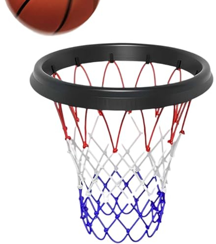 Rete da basket portatile, rete di ricambio per canestro da basket, telaio rimovibile, reti tricolore, facile da installare, sistema di lancio e attacco per interni ed esterni (nero)