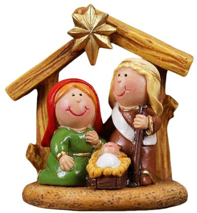 YUTNGYNG Cartoon Nativity Scene Resins Miniature Statues Tabletop Decors Christmas Figurines For Holiday Display Ornament