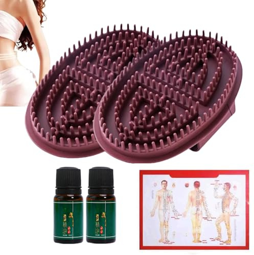 2pcs Meridian Body Brush and Massage Brush Set, Professional Meridian Pressure Massage Brush Comb for Body,Acupressure Relaxing Body Scalp Brushes Two Bottles of Essential Oils One Meridian Map