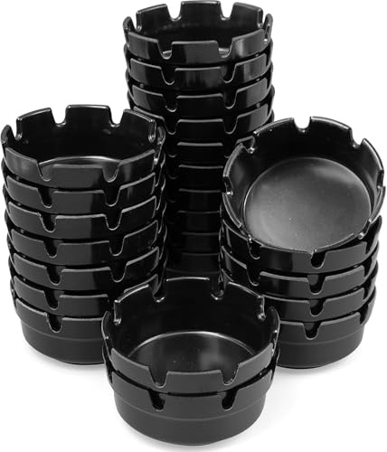 24 posacenere rotondo in plastica, 10 cm, colore nero, con 8 tacche, cenere da tavolo per sigarette, sigari, impilabili per interni, esterni, casa, ufficio, ristorante, terrazza