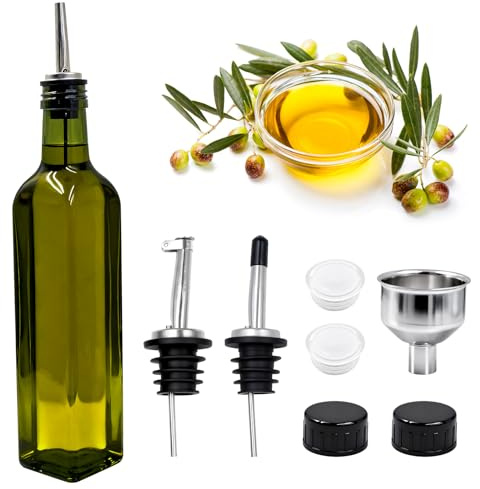 MEIYAXINWIN Bottiglie di olio con beccuccio, bottiglia d'olio, 500 ml, in vetro, con dispenser di olio d'oliva, con chiusura anti-sporco, a prova di perdite e antigoccia, per cucinare, grigliare