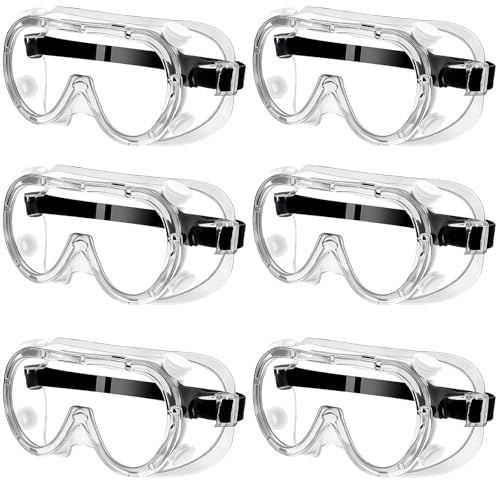 Calolin 6 Pcs Anti Fog Safety Glasses, Transparent Work Safety Goggles with Adjustable Strap, Full Seal Eye Protection, Protective Safety Goggles for Construction, Lab, Home