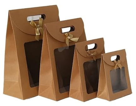 Bolsa de Regalo con Ventana Transparentes Bolsas de papel kraft con ventana transparente for bodas, cumpleaños, bautizos(BrownA,12x16x6cm,100pcs)