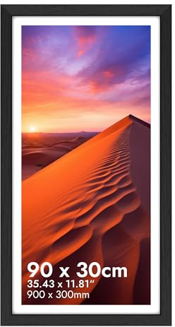 HNK Black Panaromic Photo Frames 90x30cm Engineered Wood and Plexiglass, Photo Frame 300×900mm Dual Orientation Landscape or Portrait, Picture Frame 30x90cm Wall Hanging Display Photos