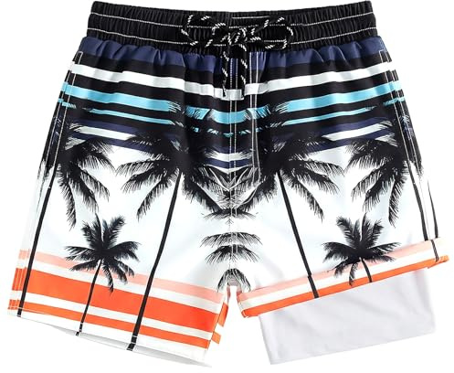 JinBei Badshorts pojkar kompressionsfoder barn snabbtorkande strandshorts med ficka elastiskt midjeband boardshorts för surfing simning semester, 7–13 år