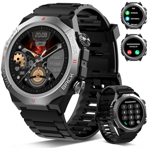 Smartwatch Uomo Donna con Effettua o Risposta Chiamate, 1.39 Militare Orologio Smartwatch, Sonno Cardiofrequenzimetro, 110+ Modalità Sportive Fitness Tracker, IP68 Smart Watch per Android iOS, Nero