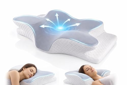 Almohada cervicales y Cuello - Almohadas Cervicales para Dormir - Almohada Cervical Ergonómica Viscoelástica, Alivia Reduciendo Presión Cervical, Refrescante, Mejora la Respiración y Posición, Suave