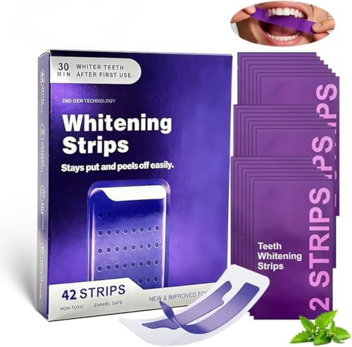 Strisce Sbiancanti Viola per Denti - Risultati in 7 Giorni - Sbiancante Denti Whitening Strips Senza Perossido per Denti Sensibili - Tecnologia viola correttiva del colore (1 unità (Confezione da 42))