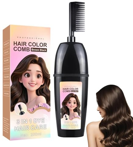 Pettine 3 in 1 per colorare i capelli con spazzola integrata, tintura per capelli portatile, tintura per capelli con estratti vegetali, copertura delicata dei capelli grigi, facile da usare (marrone