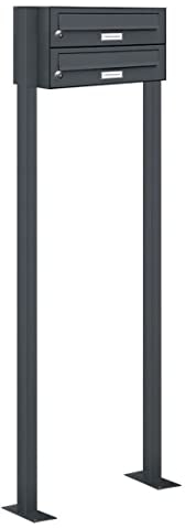 AL Briefkastensysteme 2er Briefkasten als Standbriefkasten, 2 Fach Briefkastenanlage in Anthrazitgrau RAL 7016 Doppelbriefkasten Postkasten modern