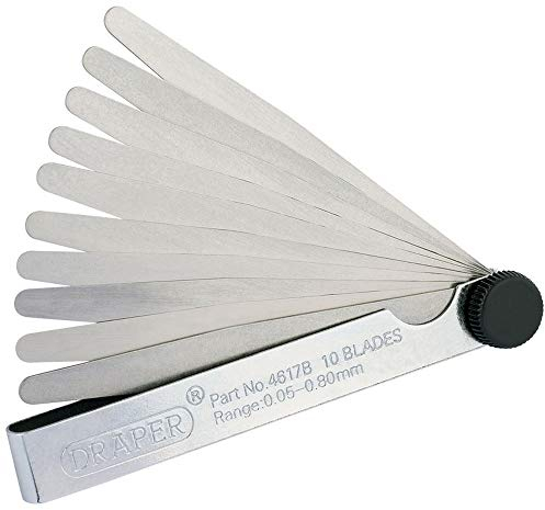 Draper Set di 10 spessimetri per lame, da 0,05 a 0,80 mm, lunghezza 100 mm, cassa in acciaio placcato, 36169