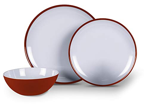 Kampa Juego de vajilla de melamina de 12 piezas, color rojo