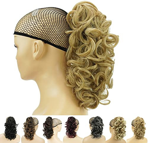 IMISSU Capelli ricci disordinati Estensioni dei capelli coda di cavallo con artiglio corto Clip coda di cavallo con ganascia in posticci per le donne (Biondo miele)