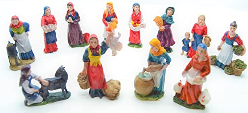 12 x statuine di Natale 10 cm. Set di scena di Natività, Figure di Agricoltori. Lavoratori degli animali. Accessori per la casa delle bambole Gesù. Donna mestieri presepe, Dio
