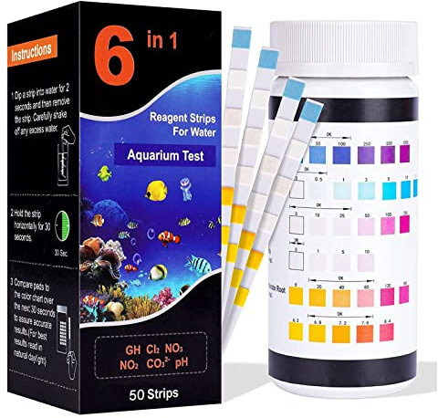 Water Hardness Test Strips - Aquarium Test Strips 6 In 1 | Aquarium Water Quality Test Strips Include 50 Strips Test Hardness Chlorine Nitrate Nitrite Carbonate PH Etc. Freshwater & Saltwater Use