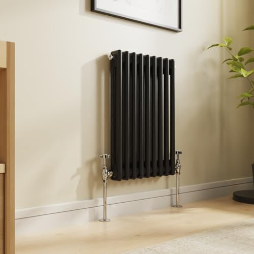 NRG 600 x 425mm Traditional Cast Iron Style Radiator Black 2 Column Perfect for Kitchen Living Room Bathroom