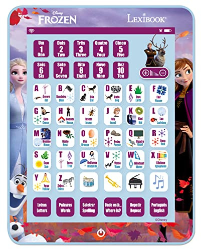 Lexibook, Frozen, Tableta Educativa Bilingüe, Aprende Letras números Palabras deletreo y música, Inglés / Portugués, Morado, JCPAD002FZi4