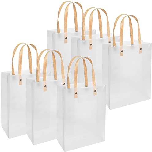 6 pezzi Sacchetti Regalo Trasparenti con Manici, Borse Trasparenti di Plastica per Regali, Borse Regalo per le Feste per Shopping Regali Snack Feste Bambini Compleanno Matrimoni Natale