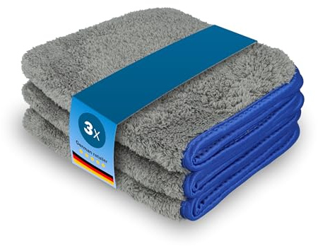 vhbw 3X Chiffons d'entretien pour Voiture, Motocycle - Chiffons en Microfibre 40 x 40 cm, lavables, réutilisables, Bleu/Gris foncé