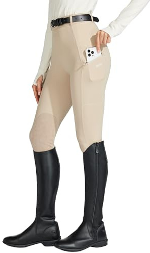 Willit Women's Horse Riding Pants Knee-Patch Equestrian Breeches Horseback Schooling Tights Zipper Pockets Light Khaki M