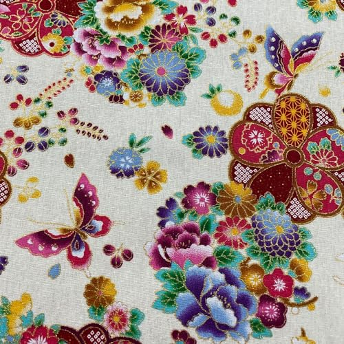 Jukway Baumwollstoff Meterware, 50cm X 145cm, 100% Baumwolle Stoffe zum Nähen Bronzierendes Goldenes Muster, Stoff Meterware Baumwolle Quilten DIY Dekoration Handwerken (01- Muster, Beige)