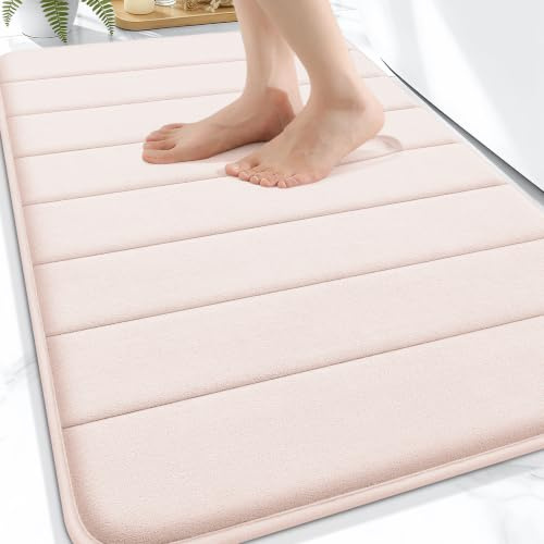 smiry Memory Foam Bath Mat 50 x 75 cm Bathroom Mat Pink | Extra Soft Non-Slip Absorbent Machine-Washable, Plush Cushioned for Cozy Foot Feel, Ideal for Shower, Sink & Bathroom Entry