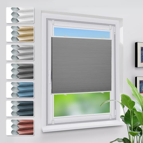 Grandekor Verdunklungsplissee Wabenplissee ohne Bohren Weiß-Dunkelgrau 90x130cm (BxH) Klemmfix Plissee ohne Bohren Verdunkelung Thermo Rollo Wärmedämmung, Privatsphäre - & Sonnenschutz