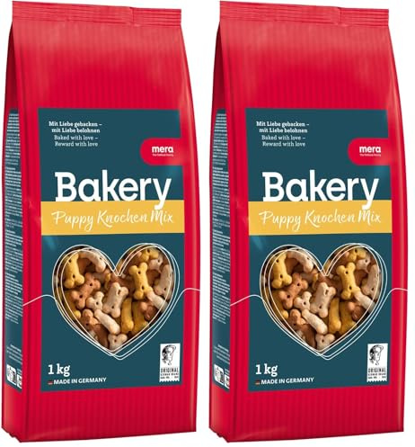 Mera Bakery Puppy Knochen Mix - Mélange de Friandises en Forme d’Os pour Chiot - pour Entraînement ou Collation - Ingrédients Naturels - Biscuits Délicatement Cuits au Four (1 kg) (Lot de 2)