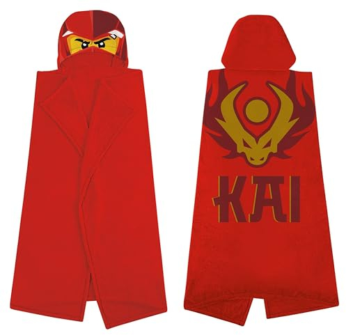 Character World Official Lego Ninjago Hooded Fleece Throw Blanket | Super Soft Warm Red Throw, Kaininja Design with Lego Head | Perfect For Home, Bedroom, Sleepovers & Camping | Size 100 x 120cm