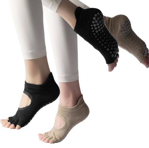Ruayia Chaussettes de yoga antidérapantes pour femme - Chaussettes de Pilates - Chaussettes de gymnastique, kickboxing, fitness, yoga, orteils - Antidérapantes - Sans orteils - Chaussettes de Pilates