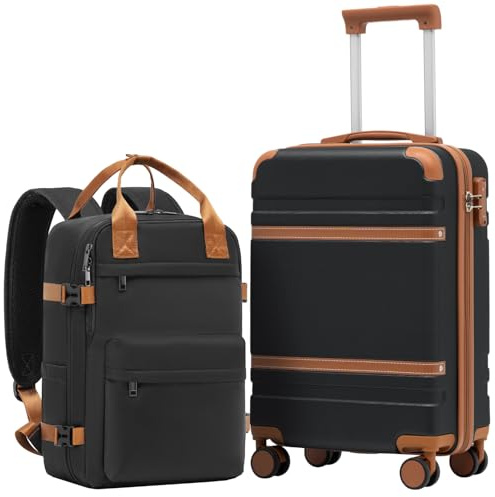 COOLIFE Cabin Suitcase 55X35X20cm and Cabin Backpack 20L(40X25X20cm) Set for Ryanair Airlines Carry on Hand Luggage Travel Bag Hard Shell Suitcase with TSA Lock