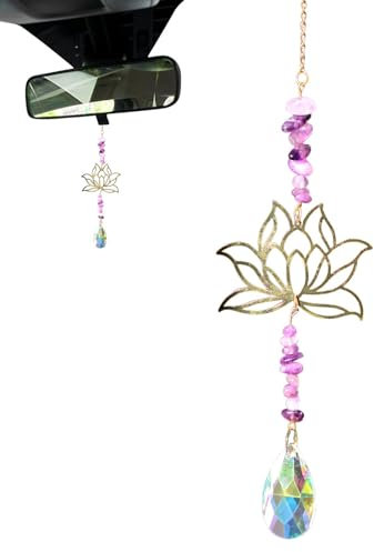 Pendentif en améthyste - Décoration d'intérieur - Améthyste - Pendentif fleur de - Créateur d'arc-en- avec soleil, lune et fleur de - Pour la maison, le bureau, les voitures