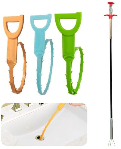 4 piezas desatascador tuberias profesional manual desatascador wc limpia tuberias limpiador desagües cepillo limpieza ducha,Herramienta desatascadora de fregaderos