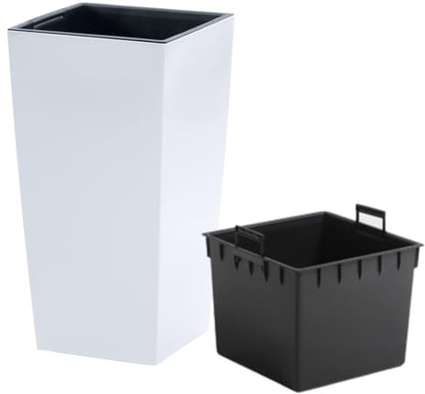 B2C Tall Planter Plant Pot Flower with Insert Indoor Outdoor Garden Patio Home Large Plastic With insert (White, H32.5cm W17cm)