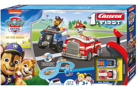 Carrera First Paw Patrol, On The Track - Play Track with Chase & Marshall, Child-friendly Hand Controller, 2.4 Metre Track & Interactive Elements - For Small Racing Fun and Adventures