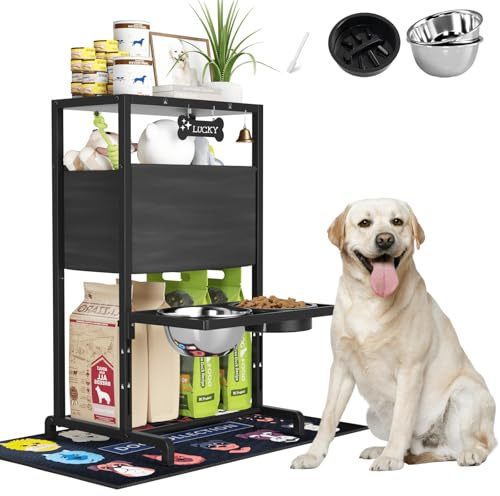 Elevated Dog Bowls, Height Adjustable Raised Dog Bowl Stand (4.5'' to 12''), Organizer Bowl Holder for Large Medium Dogs