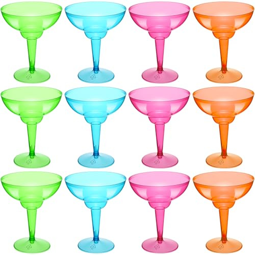 ywmigl 12 st margaritglas i plast, 355 ml, margaritakoppar, mexikansk temafest, dekorationer, martiniglas i bulk, cocktailglas för bröllop, mexikanskt tema, karnevaler (flerfärgad)