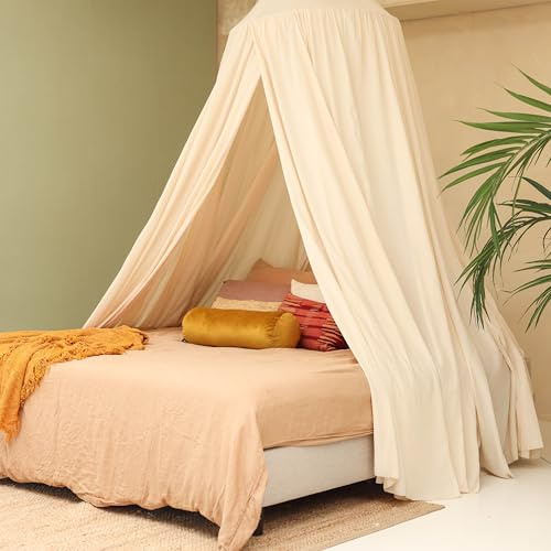 Baldacchino Beige Crema per Letto Matrimoniale | Zanzariera Rotonda in Diverse Dimensioni & Colori | Cielo Letto per Adolescenti & Adulti | Elegante Decorazione per Camera da Letto